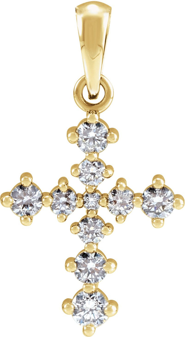 14K Gold Round Natural Diamond Cross Necklace or Pendant II - Yellow Gold