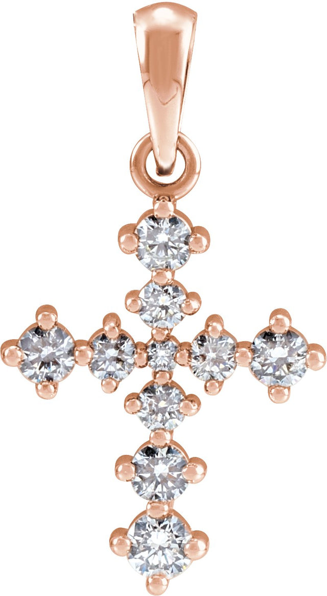 14K Gold Round Natural Diamond Cross Necklace or Pendant II - Rose Gold