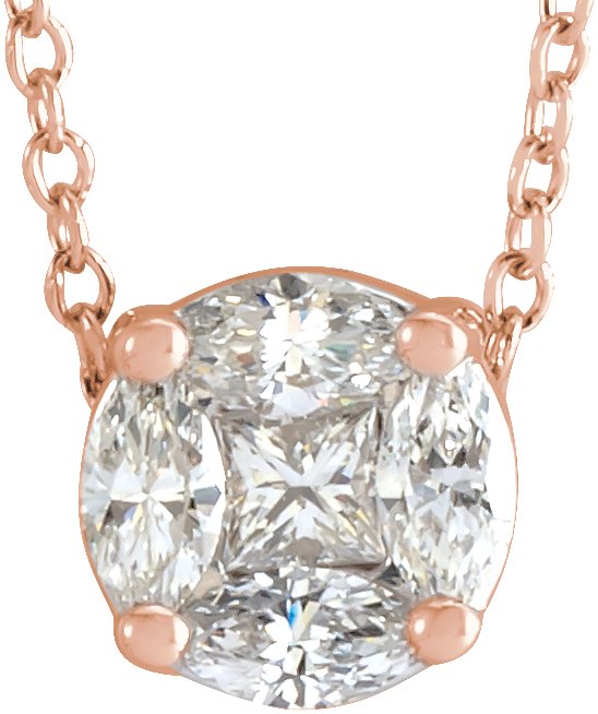 14K Gold Natural Diamond Cluster Necklace – 1/3 CTW - Rose Gold