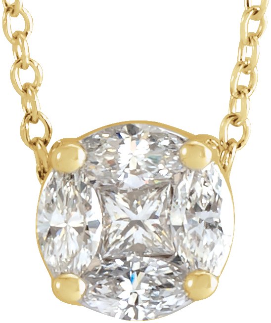 14K Gold Natural Diamond Cluster Necklace – 1/3 CTW - Yellow Gold