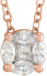 14K Gold Natural Diamond Cluster Necklace - Rose Gold