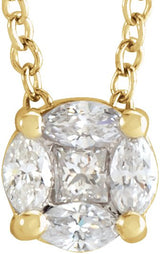 14K Gold Natural Diamond Cluster Necklace - Yellow Gold