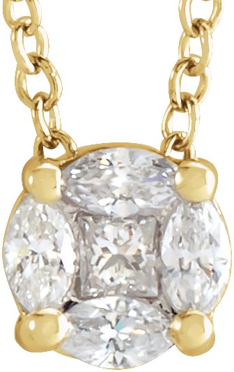 14K Gold Natural Diamond Cluster Necklace - Yellow Gold