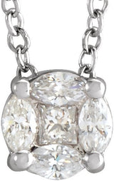 14K Gold Natural Diamond Cluster Necklace - White Gold