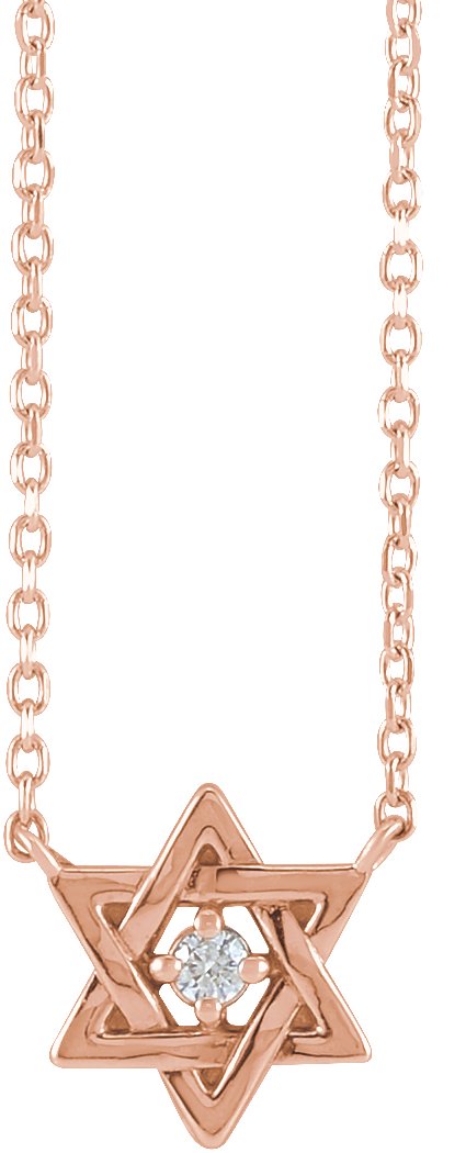 14K Gold Round Natural Diamond Star of David Necklace - Rose Gold