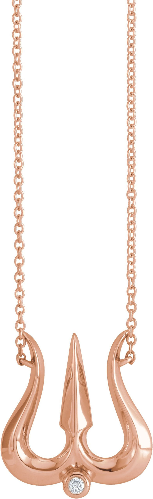 14K Gold Round Natural Diamond Shiva Trishula Necklace - Rose Gold