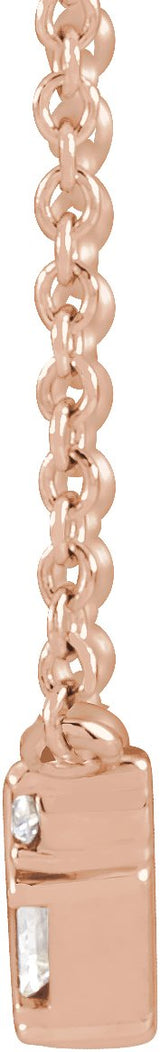 14K Gold Straight Baguette Natural Diamond Accented Baguette Bar Necklace - Rose Gold - view 2