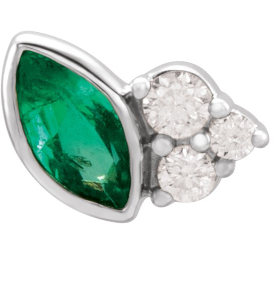 14K Gold Marquise Lab-Grown Emerald Accented Bezel-Set Earrings - White Gold