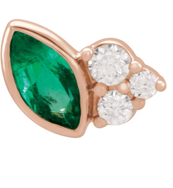 14K Gold Marquise Natural Emerald Accented Bezel-Set Earrings - Rose Gold