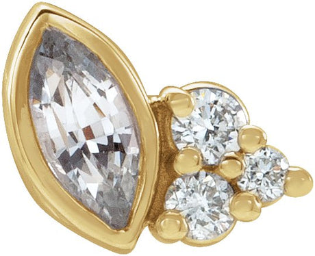 14K Gold Marquise Natural White Sapphire Accented Bezel-Set Earrings - Yellow Gold