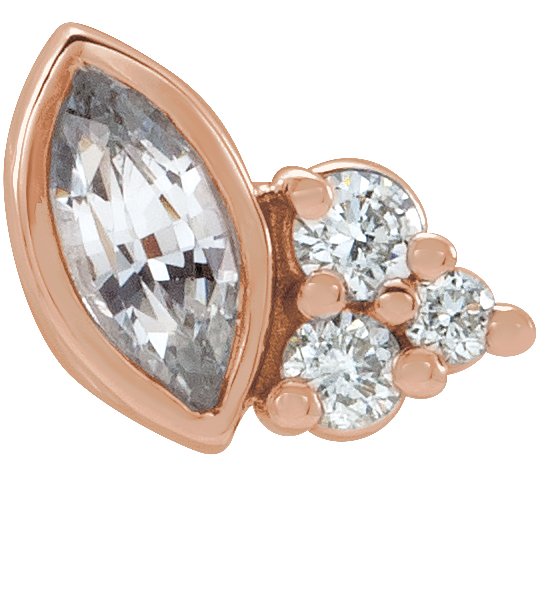 14K Gold Marquise Natural White Sapphire Accented Bezel-Set Earrings - Rose Gold