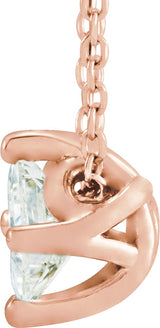 14K Gold Square Natural Diamond Solitaire Necklace or Slide Pendant - Rose Gold - view 2