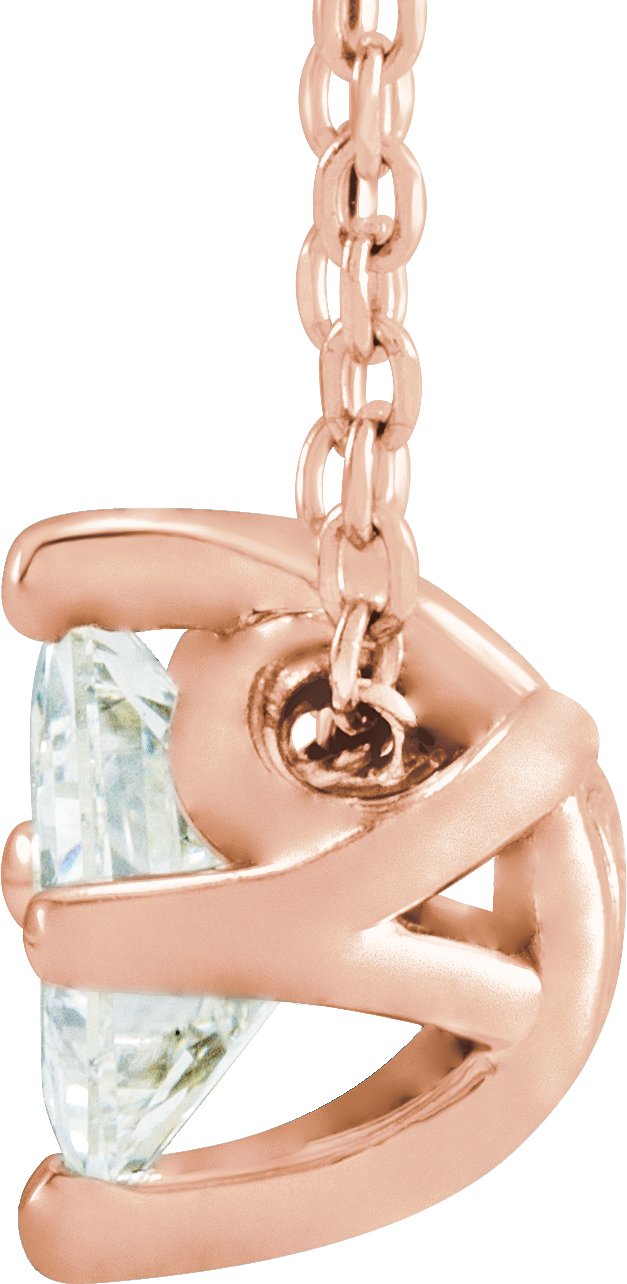 14K Gold Square Natural Diamond Solitaire Necklace or Slide Pendant - Rose Gold - view 2
