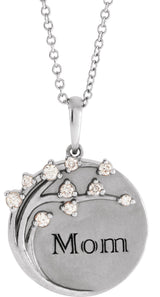 Platinum Round Natural Natural Diamond Engravable Family Tree Necklace or Pendant - view 4