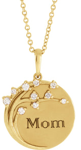 14K Gold Round Natural Diamond Engravable Family Tree Necklace or Pendant - Yellow Gold - view 4
