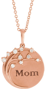 14K Gold Round Natural Diamond Engravable Family Tree Necklace or Pendant - Rose Gold - view 4