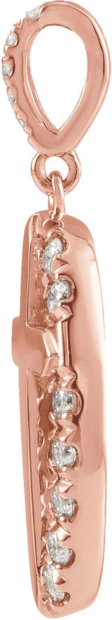 14K Gold Round Natural Diamond Halo-Style Cross Necklace or Pendant - Rose Gold - view 2
