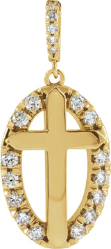 14K Gold Round Natural Diamond Halo-Style Cross Necklace or Pendant - Yellow Gold