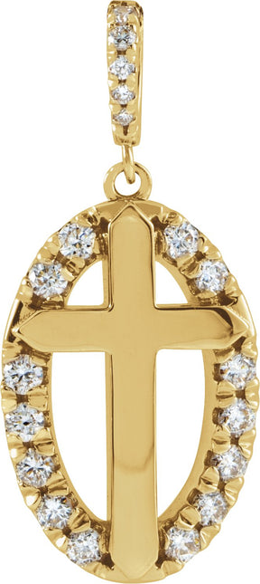 14K Gold Round Natural Diamond Halo-Style Cross Necklace or Pendant - Yellow Gold