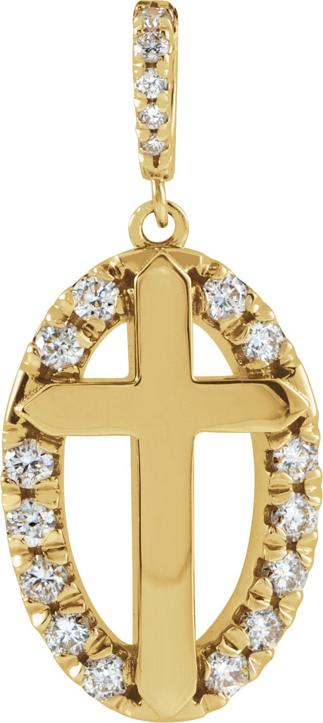 14K Gold Round Natural Diamond Halo-Style Cross Necklace or Pendant - Yellow Gold