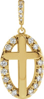 14K Gold Round Natural Diamond Halo-Style Cross Necklace or Pendant - Yellow Gold
