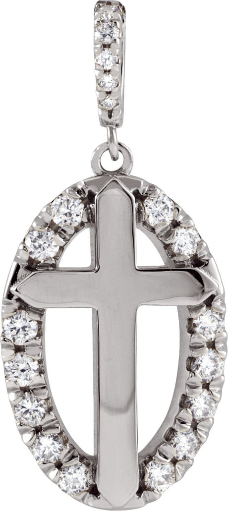 Platinum Round Natural Diamond Halo-Style Cross Necklace or Pendant
