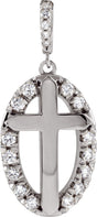 Platinum Round Natural Diamond Halo-Style Cross Necklace or Pendant