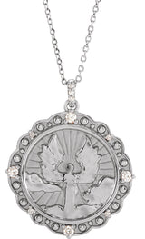 Platinum Round Natural Diamond Guardian Angel Necklace or Pendant