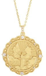 14K Gold Round Natural Diamond Guardian Angel Necklace or Pendant - Yellow Gold