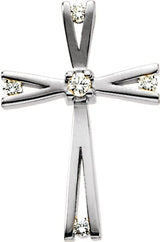 14K Gold Round Natural Diamond Solitaire Cross Pendant – 0.07 CTW - White Gold