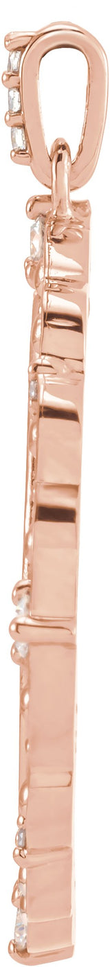 14K Gold Round Natural Diamond Guardian Angel Necklace or Pendant - Rose Gold - view 2