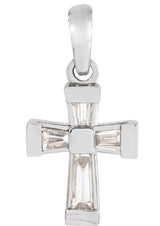 14K Gold Tapered Baguette Natural Diamond Accented Cross Necklace or Pendant - White Gold