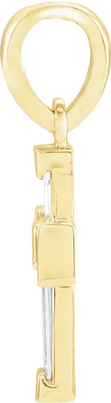 14K Gold Tapered Baguette Natural Diamond Accented Cross Necklace or Pendant - Yellow Gold - view 2