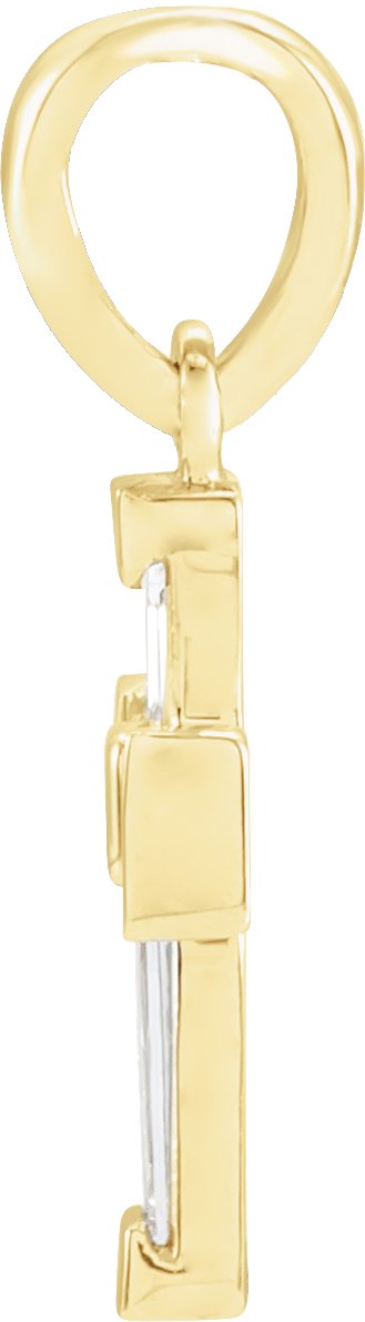 14K Gold Tapered Baguette Natural Diamond Accented Cross Necklace or Pendant - Yellow Gold - view 2