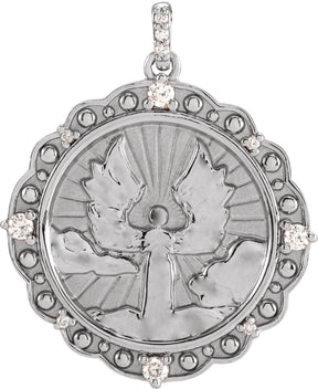 Platinum Round Natural Diamond Guardian Angel Necklace or Pendant