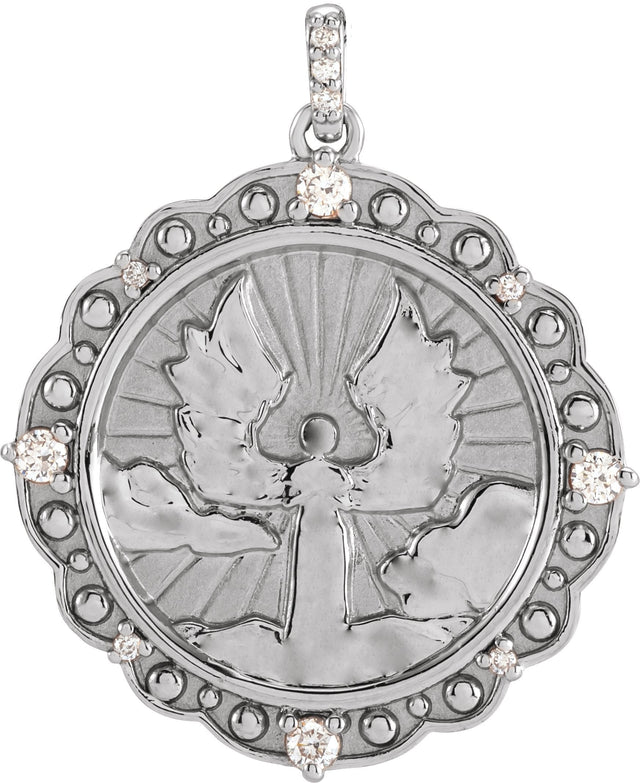 Platinum Round Natural Diamond Guardian Angel Necklace or Pendant
