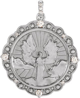 14K Gold Round Natural Diamond Guardian Angel Necklace or Pendant - White Gold