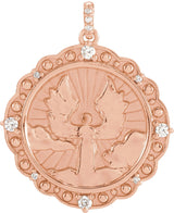 14K Gold Round Natural Diamond Guardian Angel Necklace or Pendant - Rose Gold