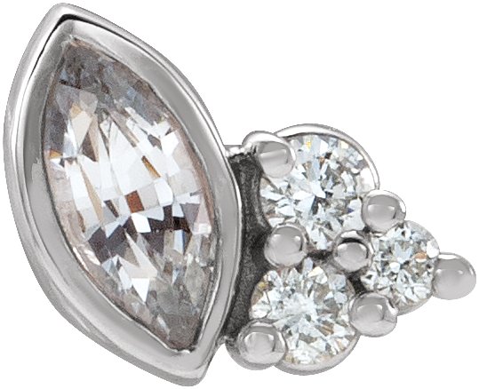 14K Gold Marquise Natural White Sapphire Accented Bezel-Set Earrings - White Gold