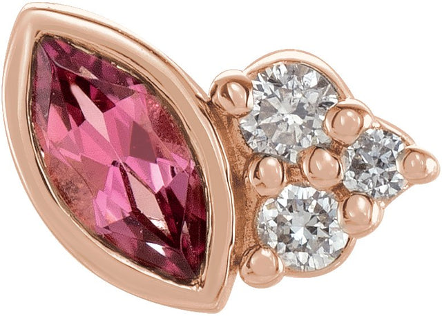 14K Gold Marquise Natural Pink Tourmaline Accented Bezel-Set Earrings - Rose Gold