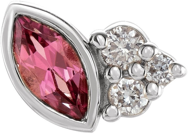 14K Gold Marquise Natural Pink Tourmaline Accented Bezel-Set Earrings - White Gold