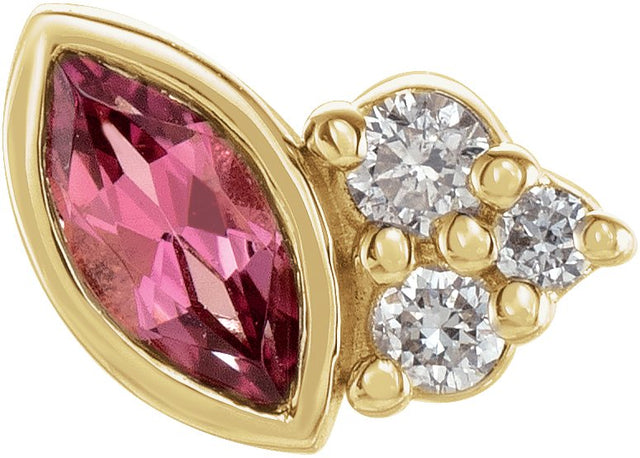 14K Gold Marquise Natural Pink Tourmaline Accented Bezel-Set Earrings - Yellow Gold