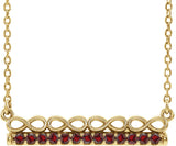 14K Gold Round Natural Mozambique Garnet Infinity-Inspired Bar Necklace - Yellow Gold