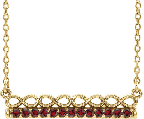14K Gold Round Natural Mozambique Garnet Infinity-Inspired Bar Necklace - Yellow Gold