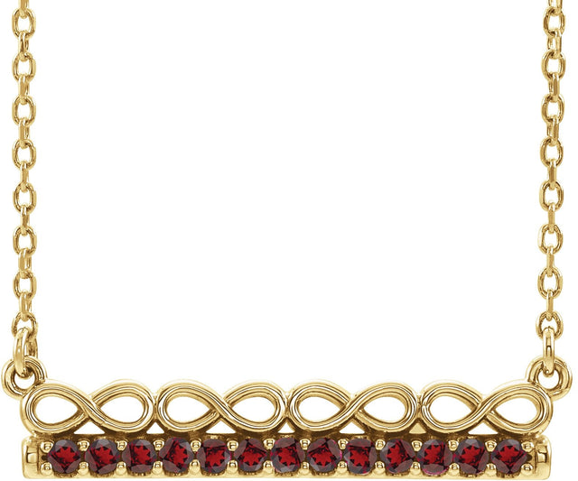 14K Gold Round Natural Mozambique Garnet Infinity-Inspired Bar Necklace - Yellow Gold