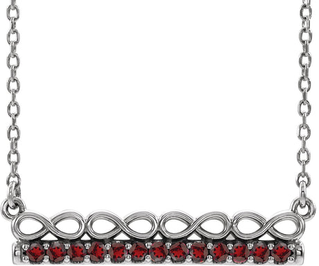 14K Gold Round Natural Mozambique Garnet Infinity-Inspired Bar Necklace - White Gold