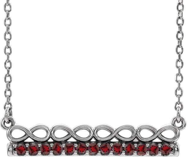 Platinum Round Natural Mozambique Garnet Infinity-Inspired Bar Necklace