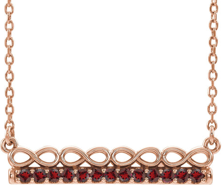 14K Gold Round Natural Mozambique Garnet Infinity-Inspired Bar Necklace - Rose Gold