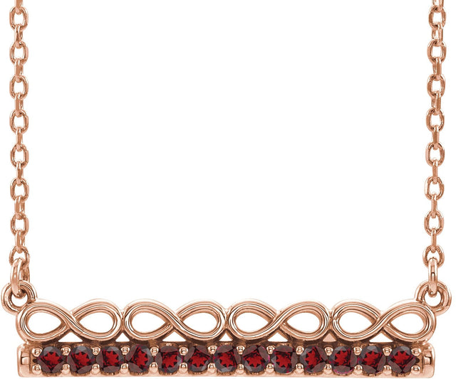14K Gold Round Natural Mozambique Garnet Infinity-Inspired Bar Necklace - Rose Gold