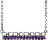 Platinum Round Natural Amethyst Infinity-Inspired Bar Necklace